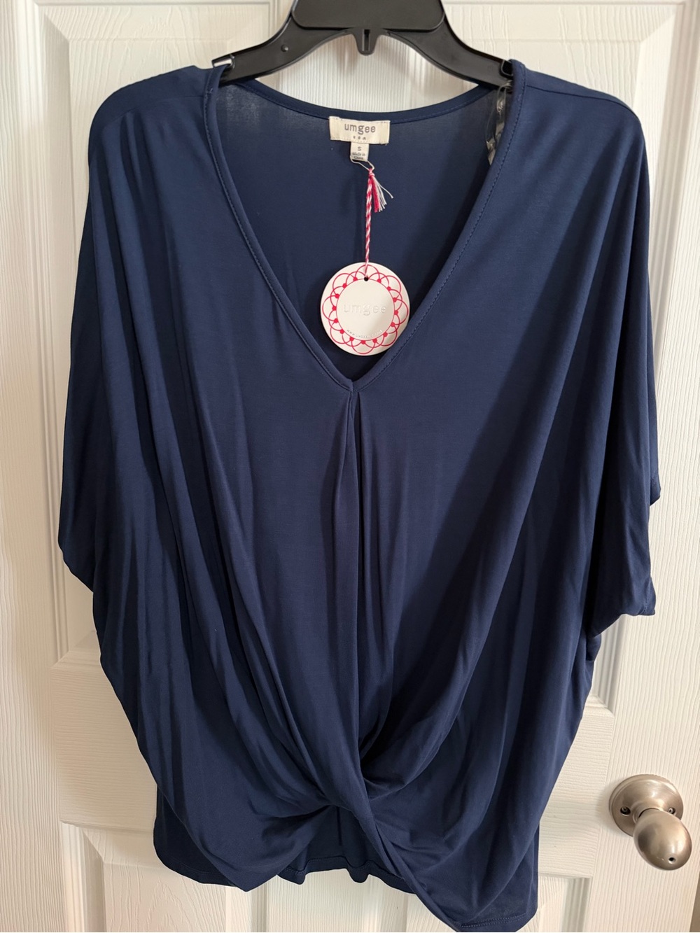 Umgee Navy Twist-Front V-Neck Blouse